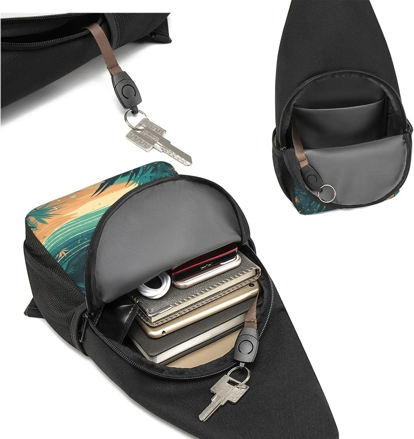Crossbody Sling Backpack Sling Bag for Men Women Cross Chest Bag Shoulder Bag Beach Illustration Travel Hiking Daypack