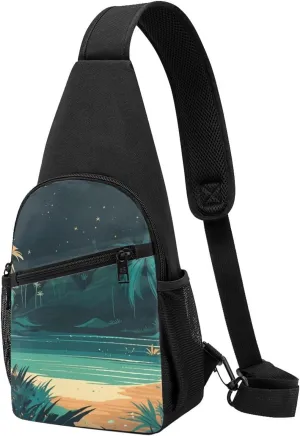 Crossbody Sling Backpack Sling Bag for Men Women Cross Chest Bag Shoulder Bag Beach Illustration Travel Hiking Daypack