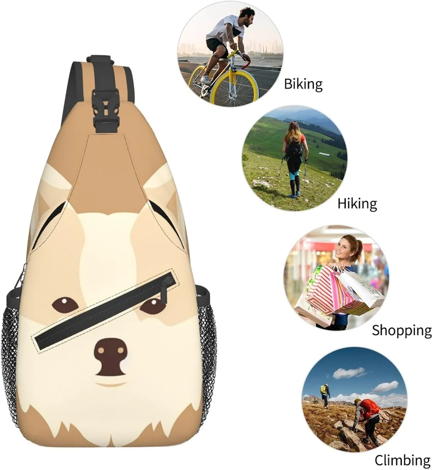 Crossbody Sling Backpack Sling Bag For Men Women Cross Chest Bag Shoulder Bag Cartoon Dog Face Travel Hiking Daypack