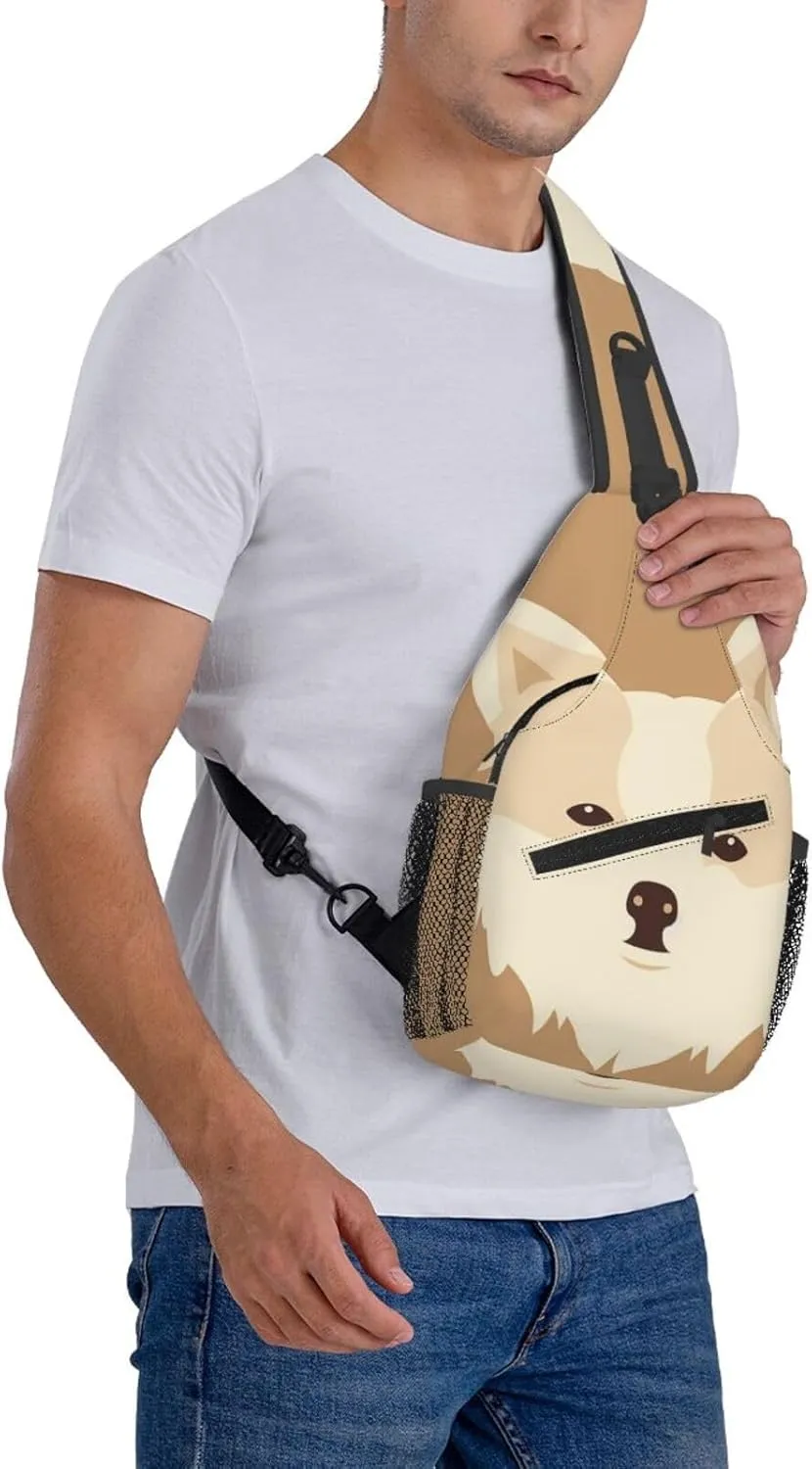 Crossbody Sling Backpack Sling Bag For Men Women Cross Chest Bag Shoulder Bag Cartoon Dog Face Travel Hiking Daypack