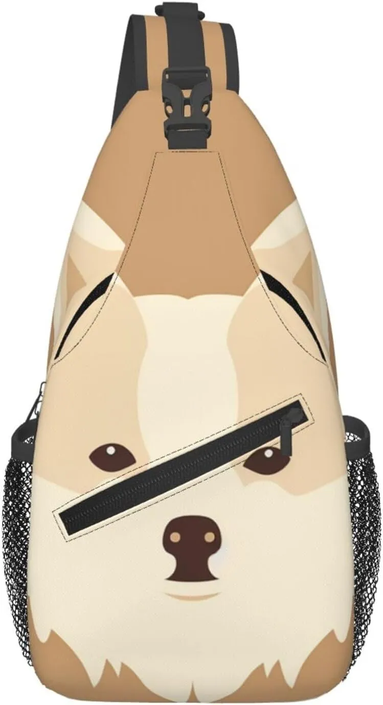 Crossbody Sling Backpack Sling Bag For Men Women Cross Chest Bag Shoulder Bag Cartoon Dog Face Travel Hiking Daypack