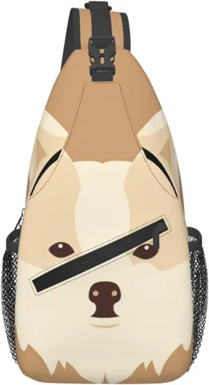 Crossbody Sling Backpack Sling Bag For Men Women Cross Chest Bag Shoulder Bag Cartoon Dog Face Travel Hiking Daypack