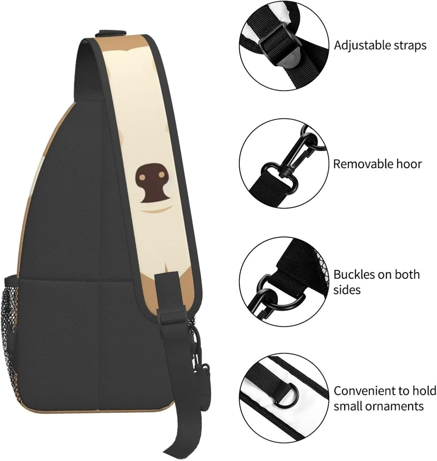 Crossbody Sling Backpack Sling Bag For Men Women Cross Chest Bag Shoulder Bag Cartoon Dog Face Travel Hiking Daypack
