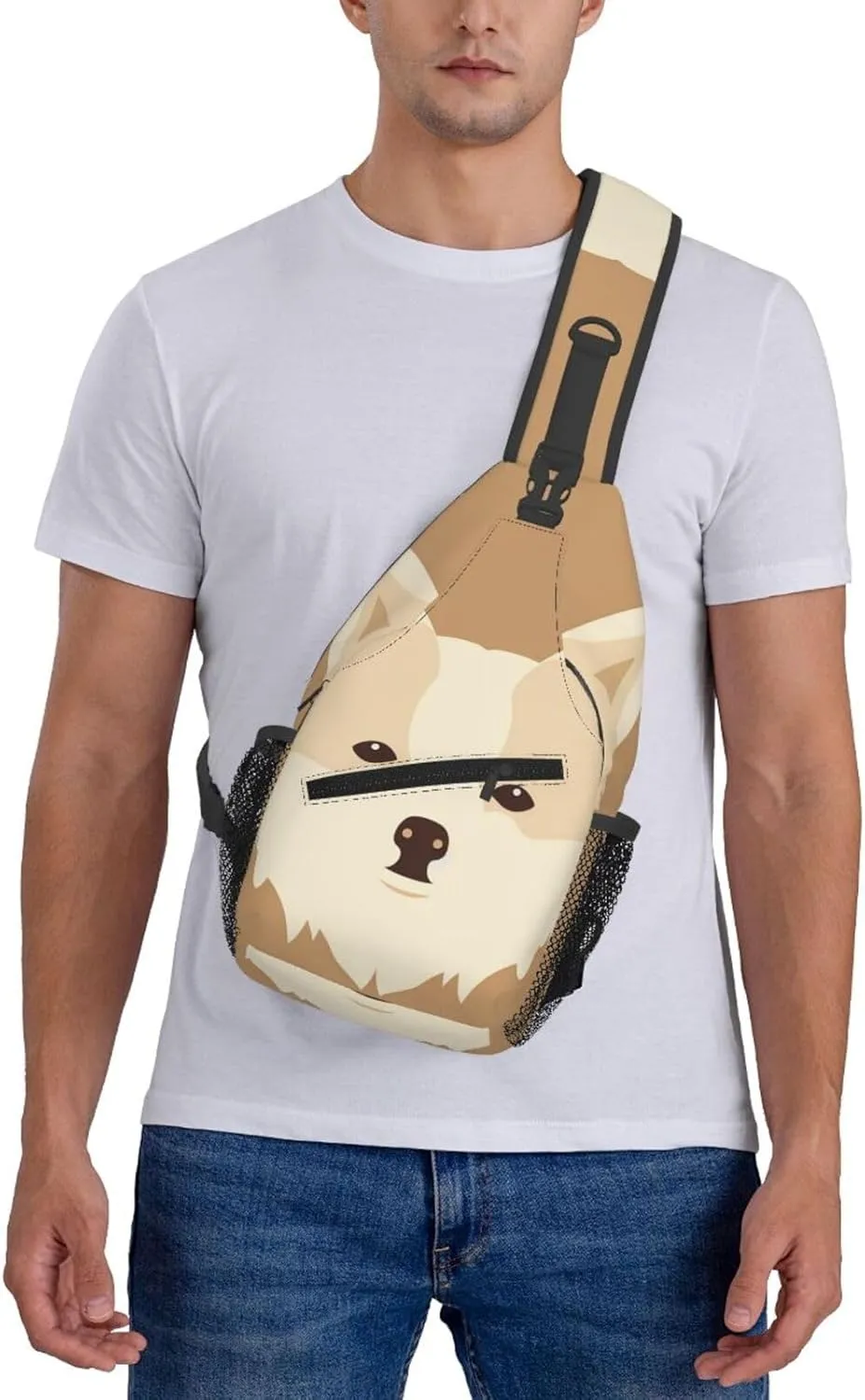 Crossbody Sling Backpack Sling Bag For Men Women Cross Chest Bag Shoulder Bag Cartoon Dog Face Travel Hiking Daypack
