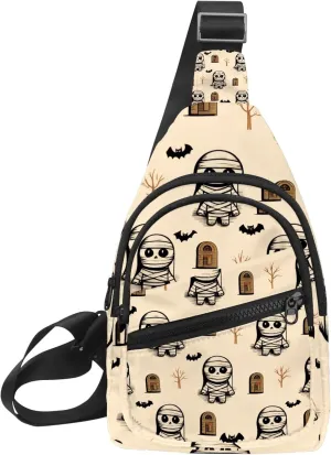 Crossbody Sling Backpack Sling Bag for Women Men, Tombstone Mummies Bat Fanny Packs Chest Bag for Running Hiking