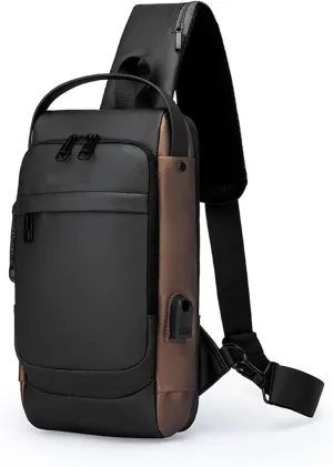 Crossbody Sling Bag for Men and Women,Waterproof Chest Bag Traveling Backpack Hiking Daypack(Black brown)