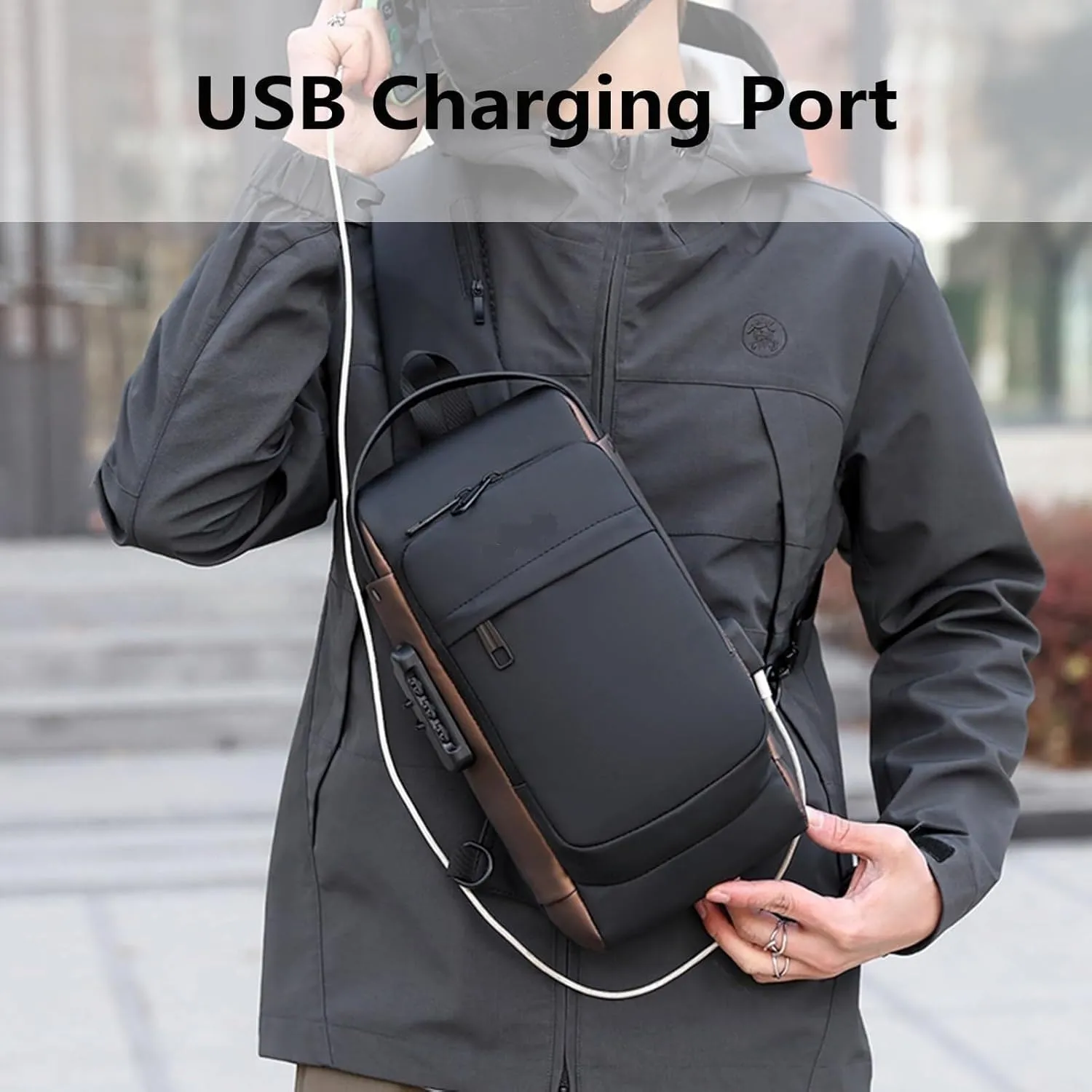 Crossbody Sling Bag for Men and Women,Waterproof Chest Bag Traveling Backpack Hiking Daypack(Black brown)