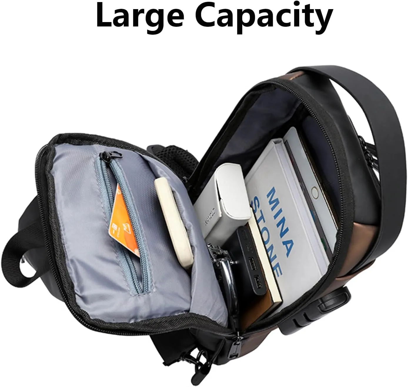 Crossbody Sling Bag for Men and Women,Waterproof Chest Bag Traveling Backpack Hiking Daypack(Black brown)
