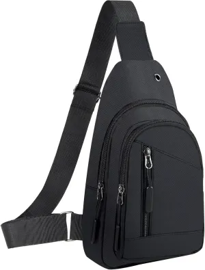 Crossbody Small Sling Bag for Women Men,Casual Lightweight Chest Pack Gym Athletic Backpack Multi Used Zipper Shoulder Daypack for Travel,Shopping,Hiking,Walking,Running,Biking,Black
