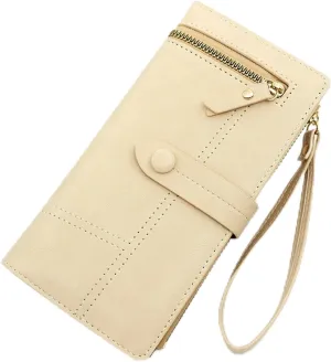 CSCDD Large Capacity Multi-card Coin Purse Buckle Zipper Long Purse for Women(Beige)