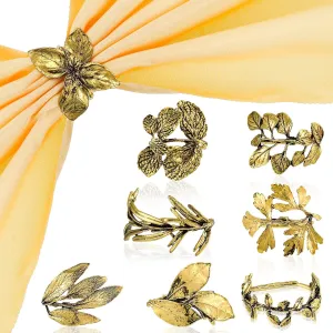 Cunhill 8 Pieces Herb Napkin Rings Set Vintage Leaf Napkin Holders Rings Glossy Holder Adornment Metal Table for Graduation Holidays Wedding Graduation Party Decor Everyday Use(Gold)