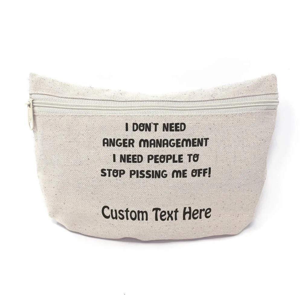 Custom Canvas Makeup Bag Funny & Novelty Humor Anger Management People School Supplies Pencil Tote Pouch 9x6 Inches Natural Personalized Text Here
