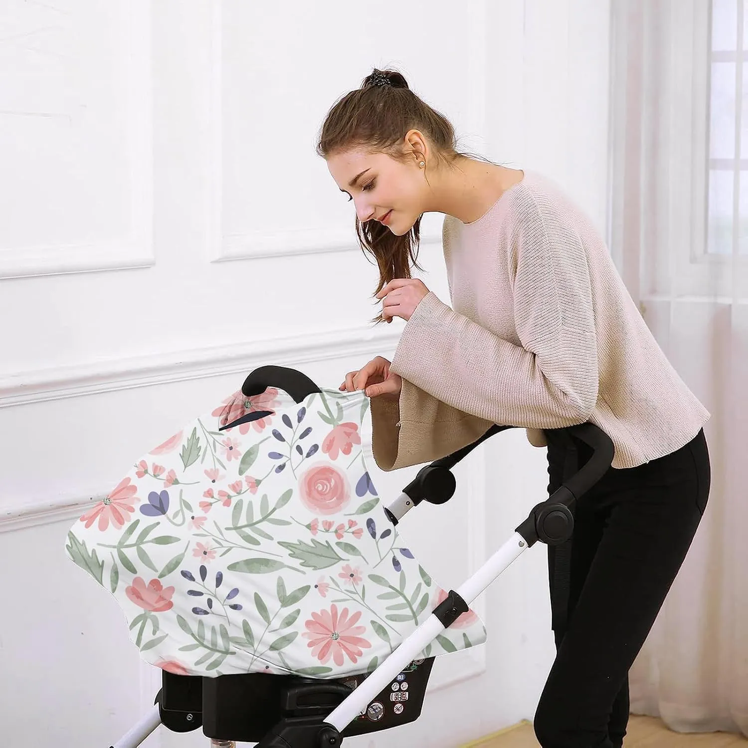 Custom Car Seat Covers for Babies - Purple Butterfly Print Breathable Baby Car Seat Cover for Girls Boys, Kick-Proof Newborn Carrier Canopy Stretchy Stroller Cover for 4 Seasons(27"x29")