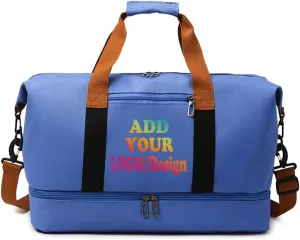 custom duffle gym bag for women travel deodorizer personalized gift print photo/TEXT/logo (Blue)