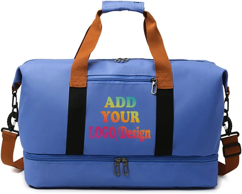 custom duffle gym bag for women travel deodorizer personalized gift print photo/TEXT/logo (Blue)