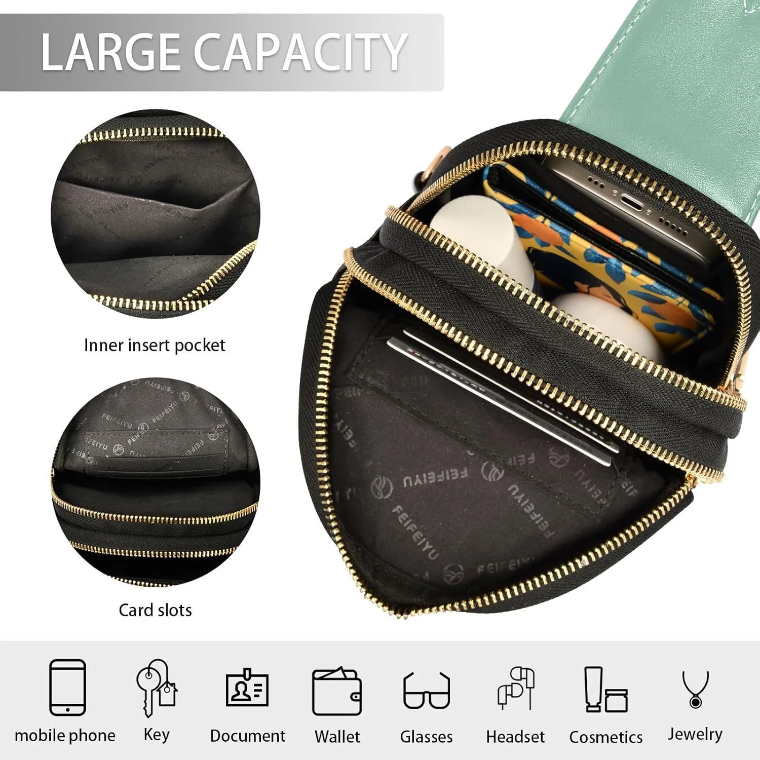 Custom Grass Green Sling Bag for Women Personalized Leather Crossbody Bags Cross Body Bag Fashionable Chest Bag with Adjustable Strap for Teen