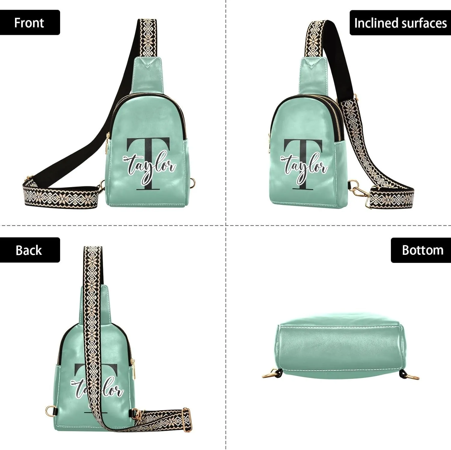Custom Grass Green Sling Bag for Women Personalized Leather Crossbody Bags Cross Body Bag Fashionable Chest Bag with Adjustable Strap for Teen