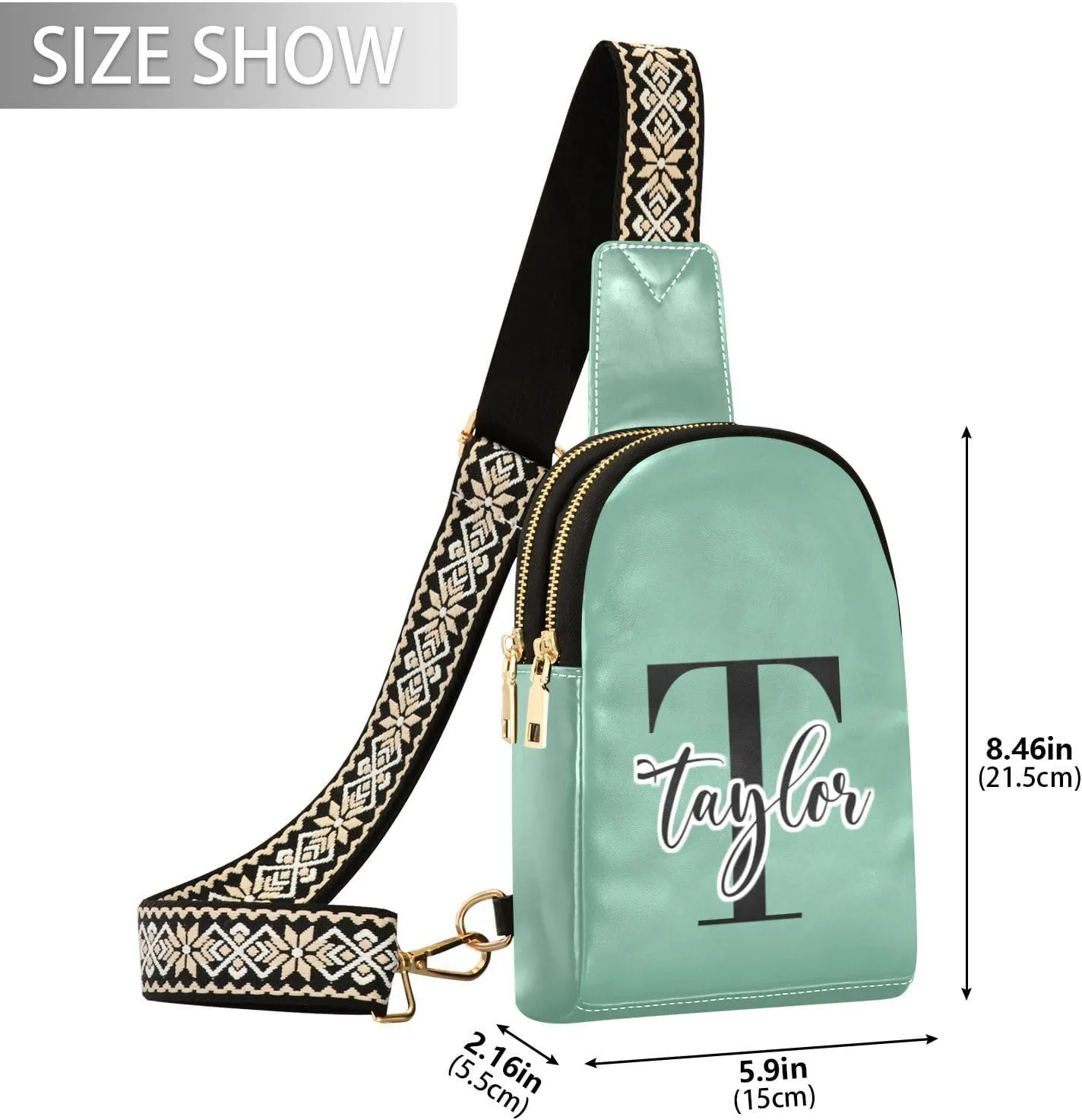 Custom Grass Green Sling Bag for Women Personalized Leather Crossbody Bags Cross Body Bag Fashionable Chest Bag with Adjustable Strap for Teen