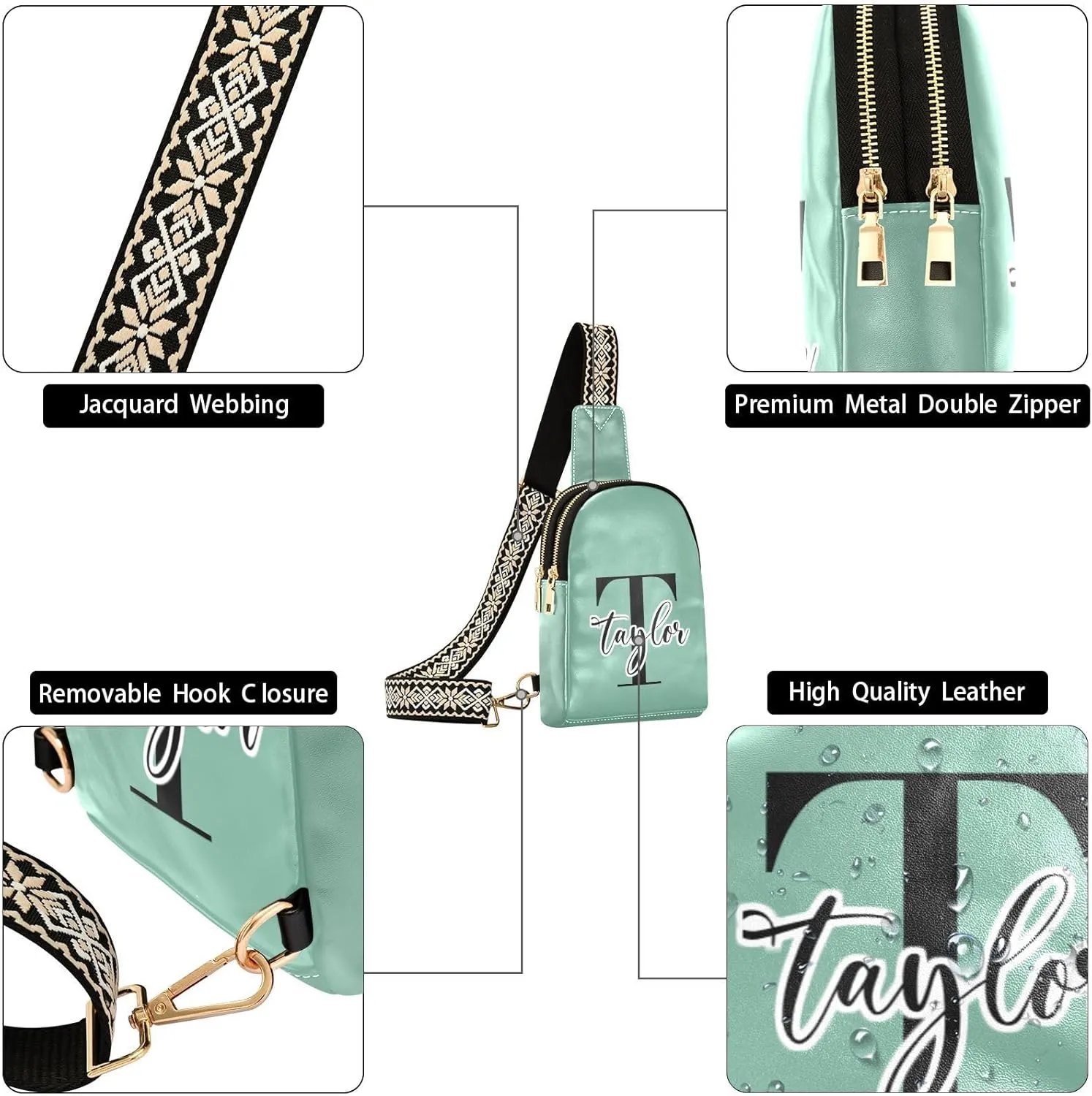 Custom Grass Green Sling Bag for Women Personalized Leather Crossbody Bags Cross Body Bag Fashionable Chest Bag with Adjustable Strap for Teen