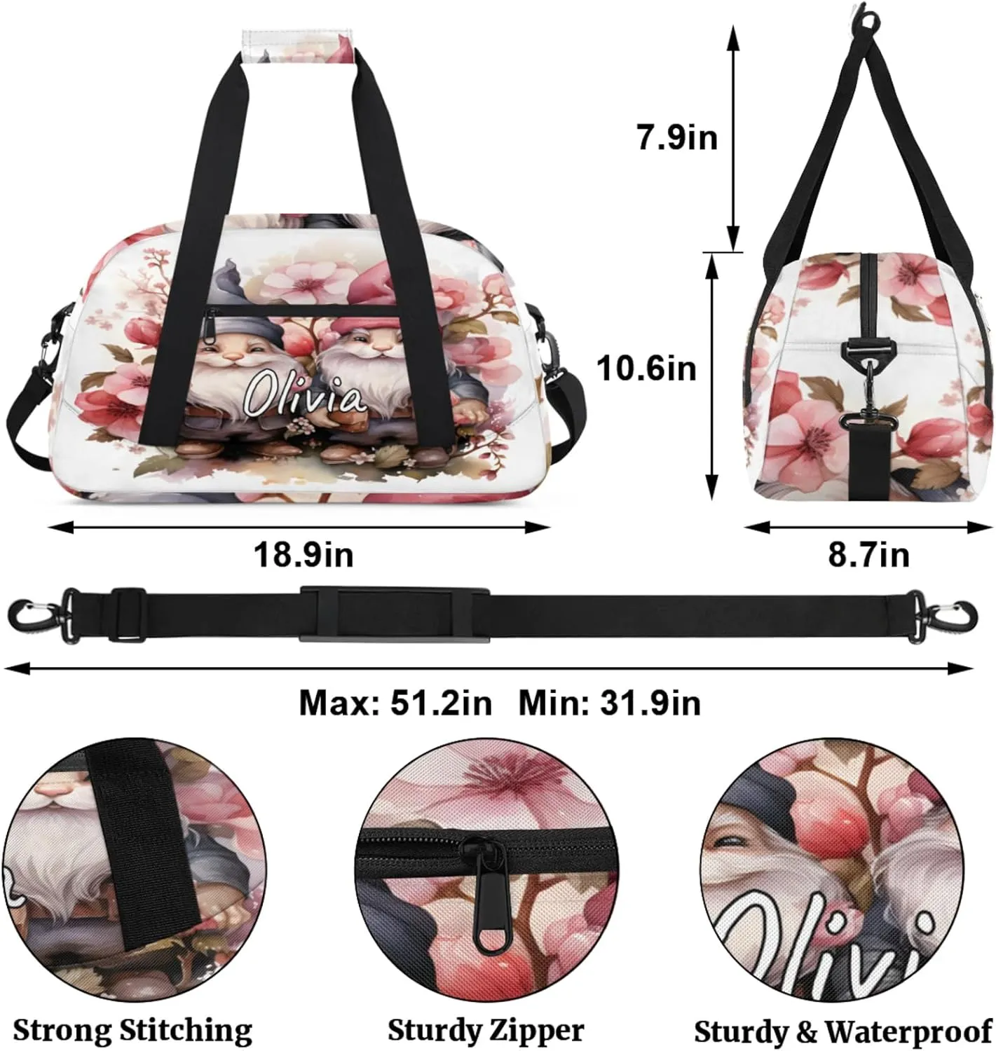 Custom Sports Gym Bag Personalized Name Travel Duffel Bag