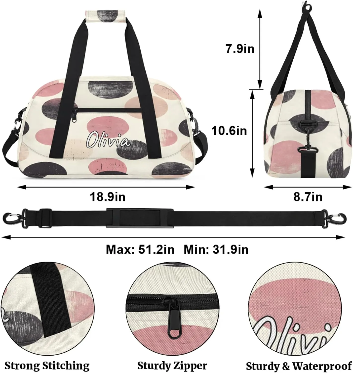 Custom Sports Gym Bag Personalized Name Travel Duffel Bag