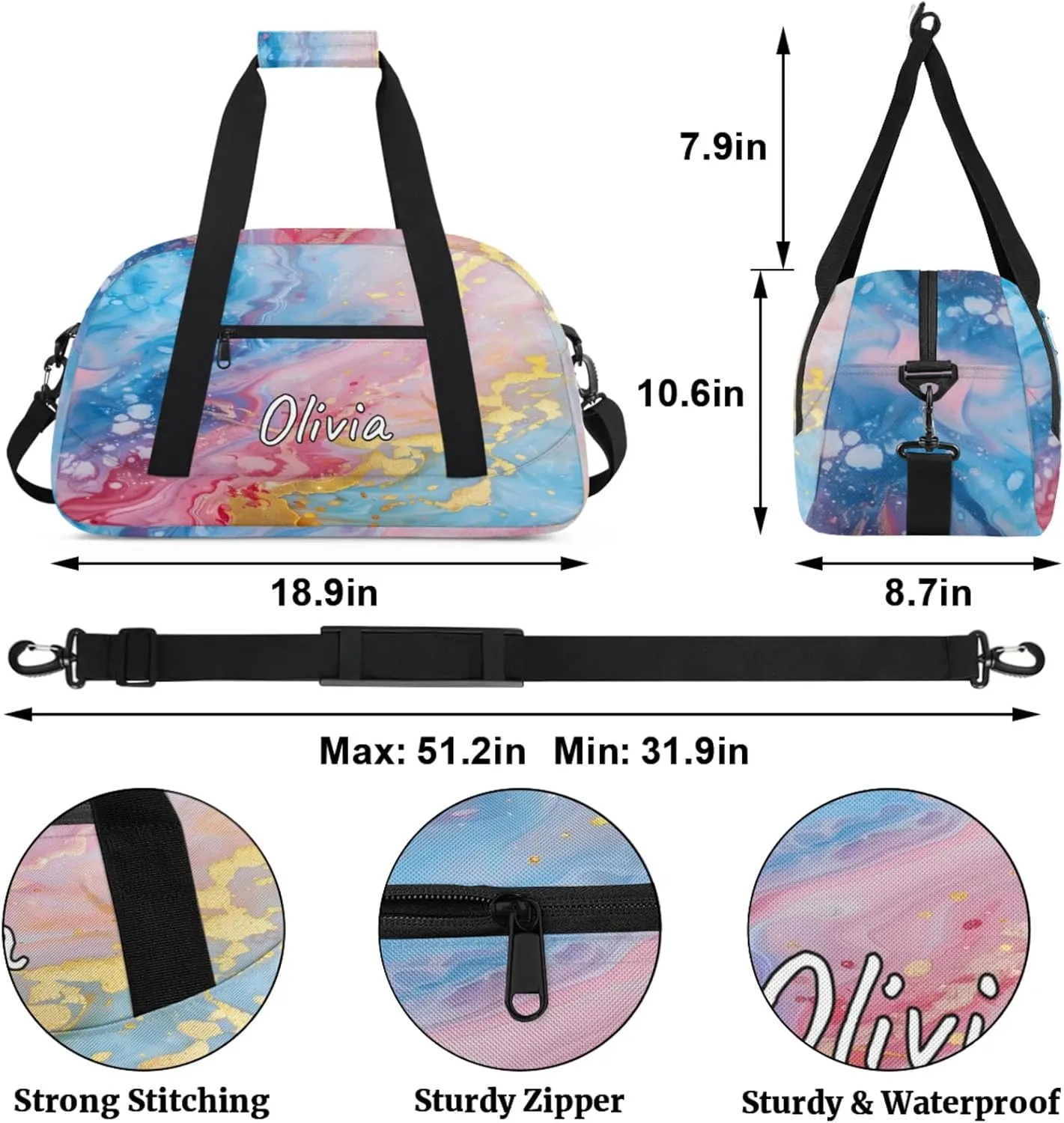 Custom Sports Gym Bag Personalized Name Travel Duffel Bag