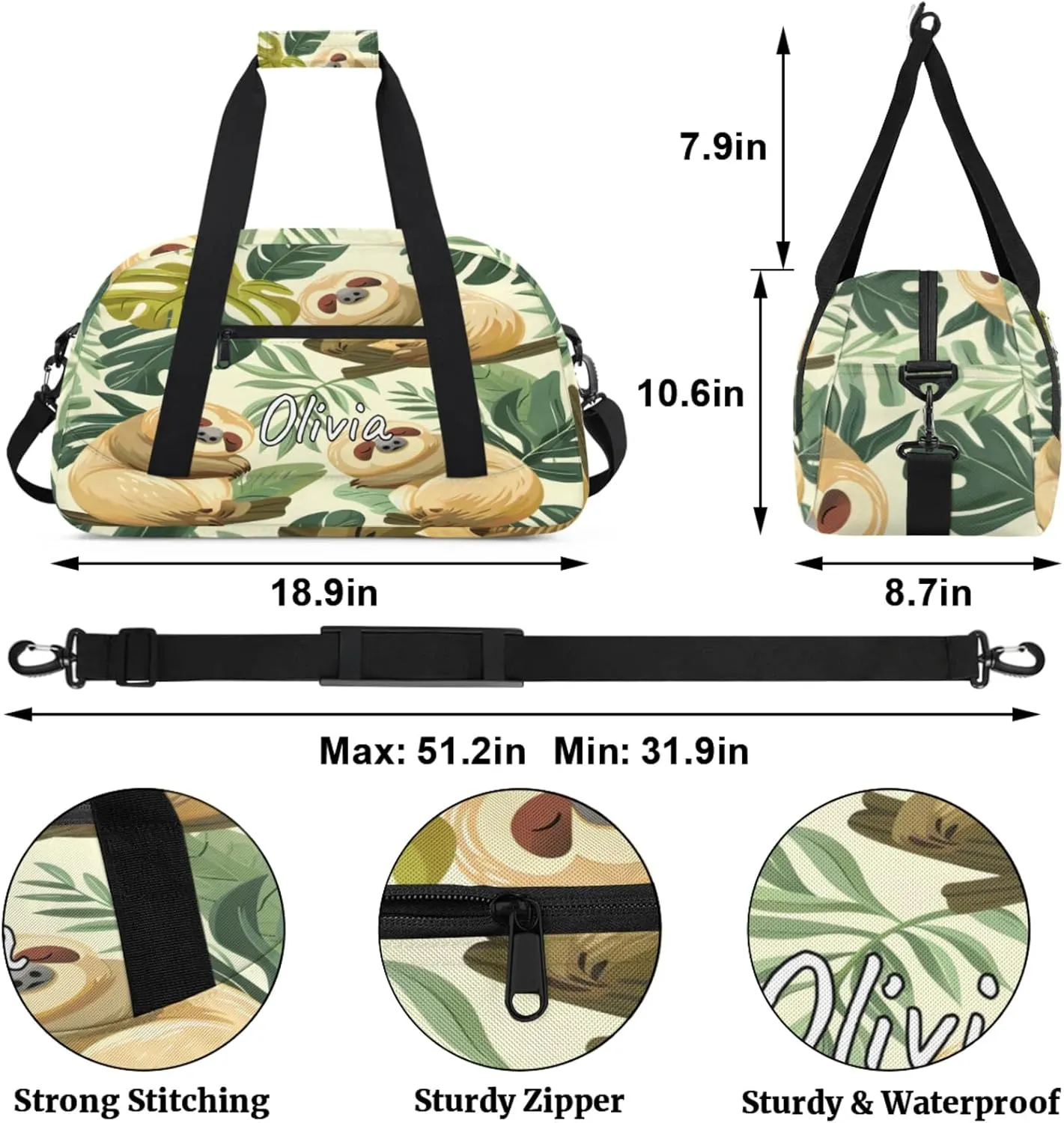 Custom Sports Gym Bag Personalized Name Travel Duffel Bag