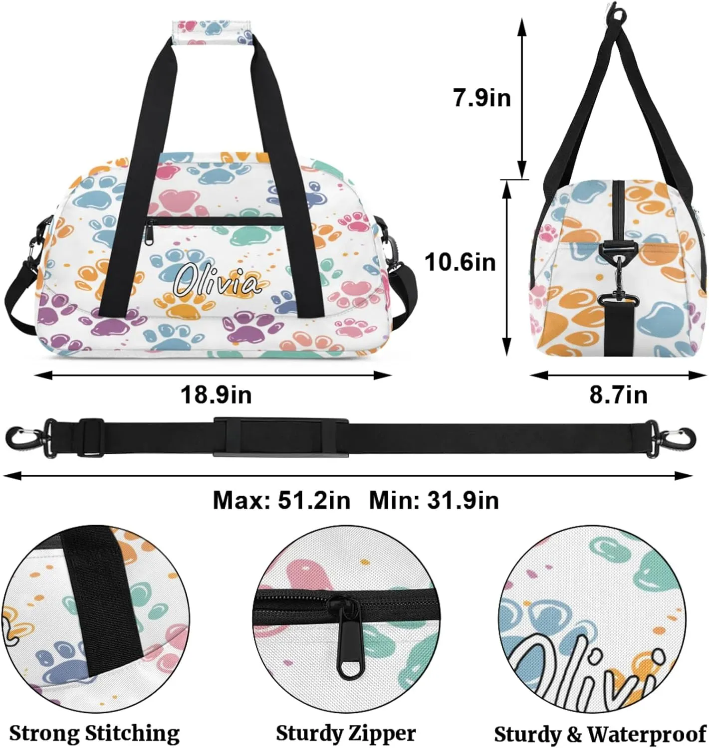 Custom Sports Gym Bag Personalized Name Travel Duffel Bag