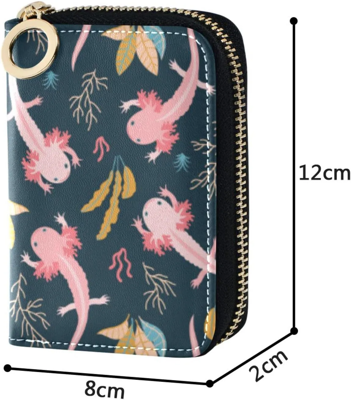 Cute Axolotl RFID Credit Card Holder Wallets Accordion for Women Leather Zipper Card Case Accordion Wallet for Ladies Girls