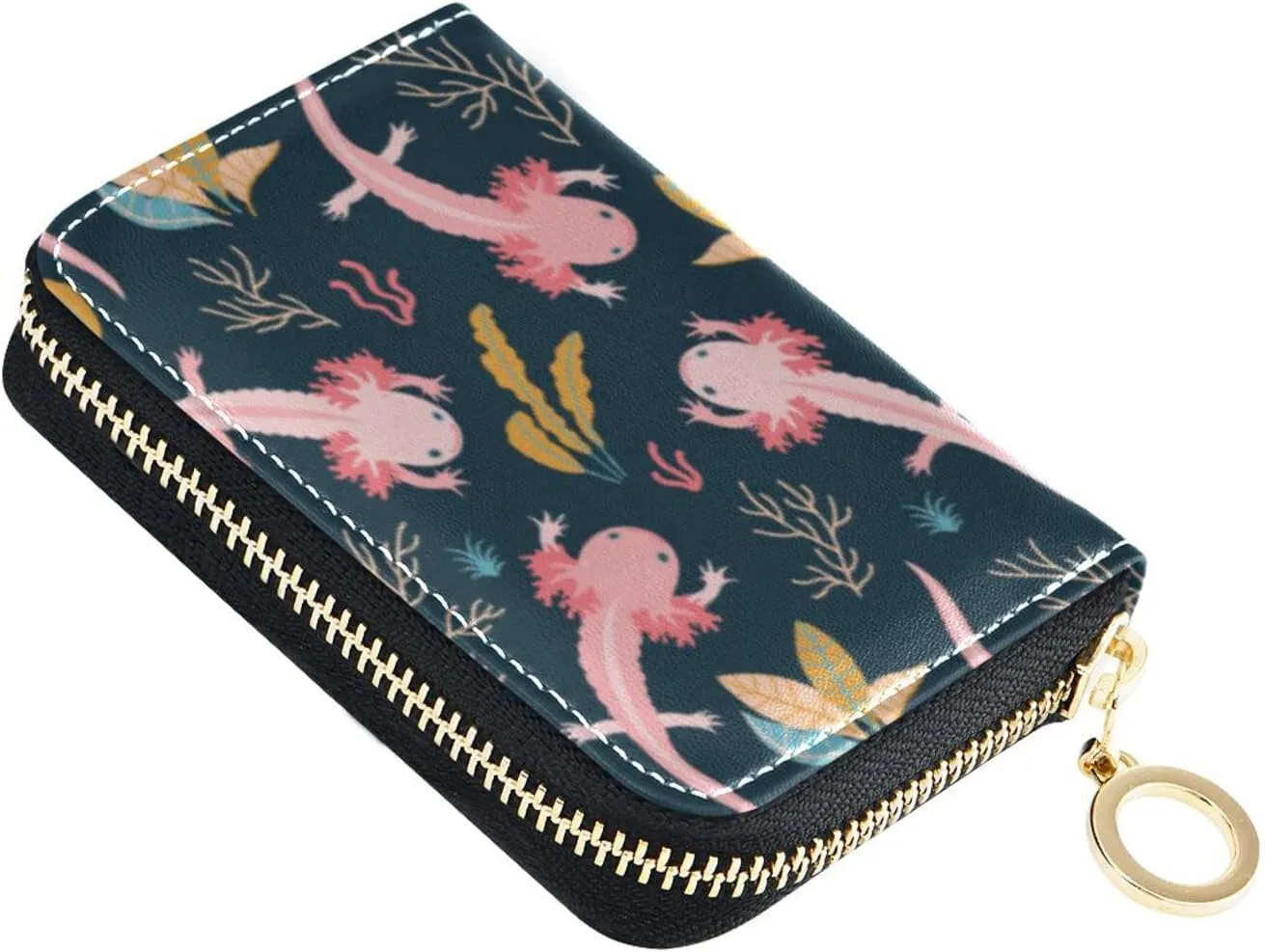Cute Axolotl RFID Credit Card Holder Wallets Accordion for Women Leather Zipper Card Case Accordion Wallet for Ladies Girls