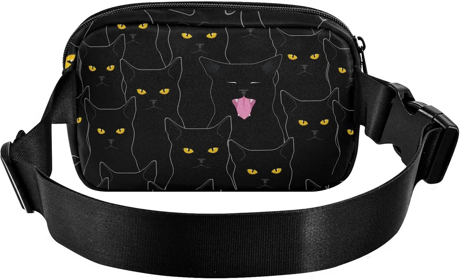 Cute Black Cats Fanny Packs for Women Men Crossbody Bag Fashion Waist Packs Waterproof Sling Bag Belt Bag Waist Pouch with Adjustable Strap for Valentines Day Gifts Trip Hiking Running Bum Bag