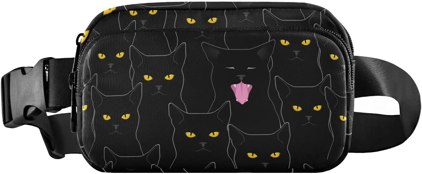 Cute Black Cats Fanny Packs for Women Men Crossbody Bag Fashion Waist Packs Waterproof Sling Bag Belt Bag Waist Pouch with Adjustable Strap for Valentines Day Gifts Trip Hiking Running Bum Bag