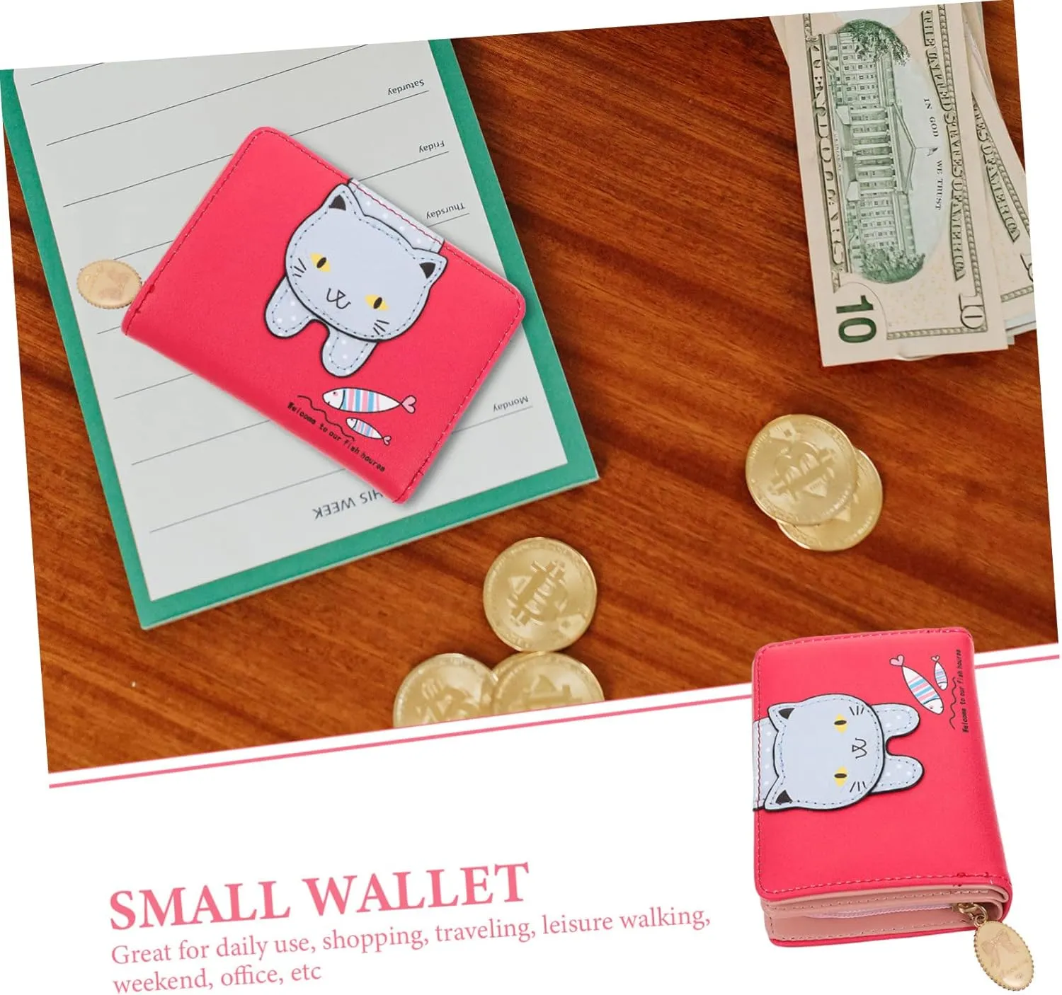 Cute Cartoon Cat Coin Purse Small Change Purse for Coins Retro Style Card Bag Id Cards Storage Bag Girls' Wallet