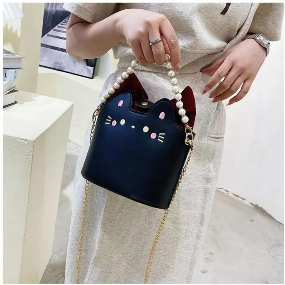 Cute Cat Single Shoulder Crossbody Bag Pearl Handheld Mini Purse Y2k Aesthetic Cute Single Shoulder Crossbody Bag
