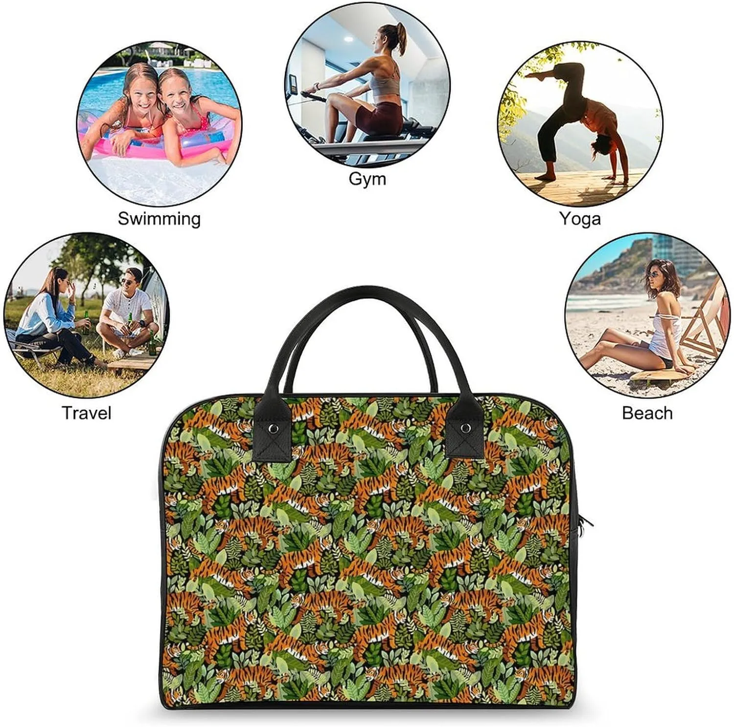 Cute Cats Head Fashionable Large Capacity Travel Handbag Unisex