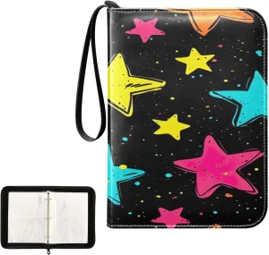 Cute Colorful Stars Collectible Trading Card Albums, Waterproof PU Card Collection Binder Fits 400 Cards with Removable Sleeves for Baseball Card, Football Card
