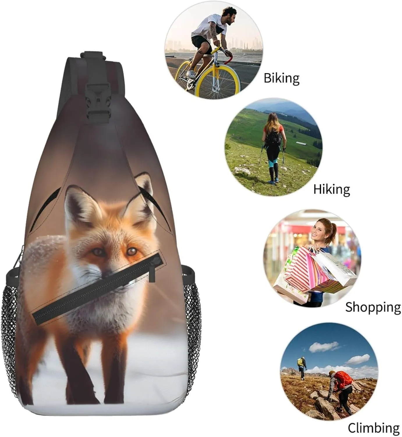 Cute Fox Sling Bag Backpack For Men Cross Chest Bag Crossbody Shoulder Bag Travel Hiking Daypack