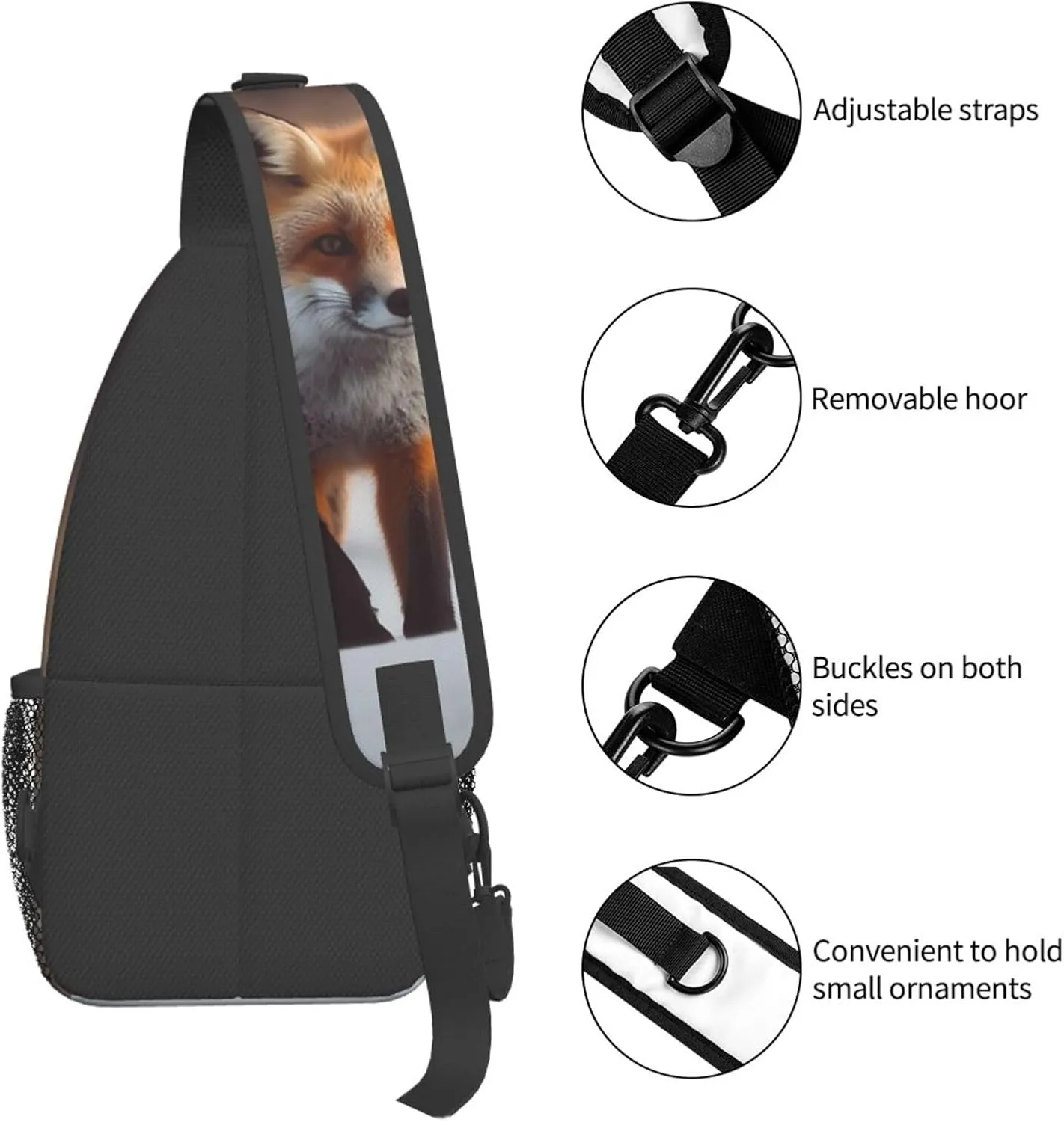 Cute Fox Sling Bag Backpack For Men Cross Chest Bag Crossbody Shoulder Bag Travel Hiking Daypack