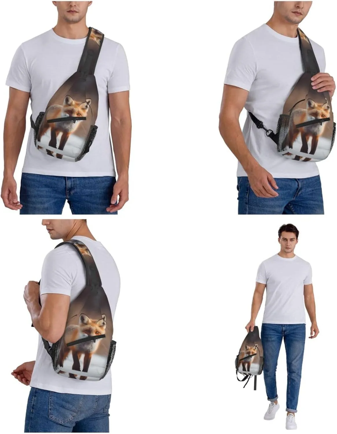 Cute Fox Sling Bag Backpack For Men Cross Chest Bag Crossbody Shoulder Bag Travel Hiking Daypack
