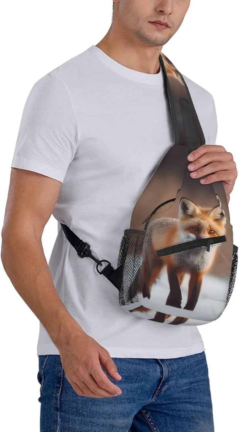 Cute Fox Sling Bag Backpack For Men Cross Chest Bag Crossbody Shoulder Bag Travel Hiking Daypack