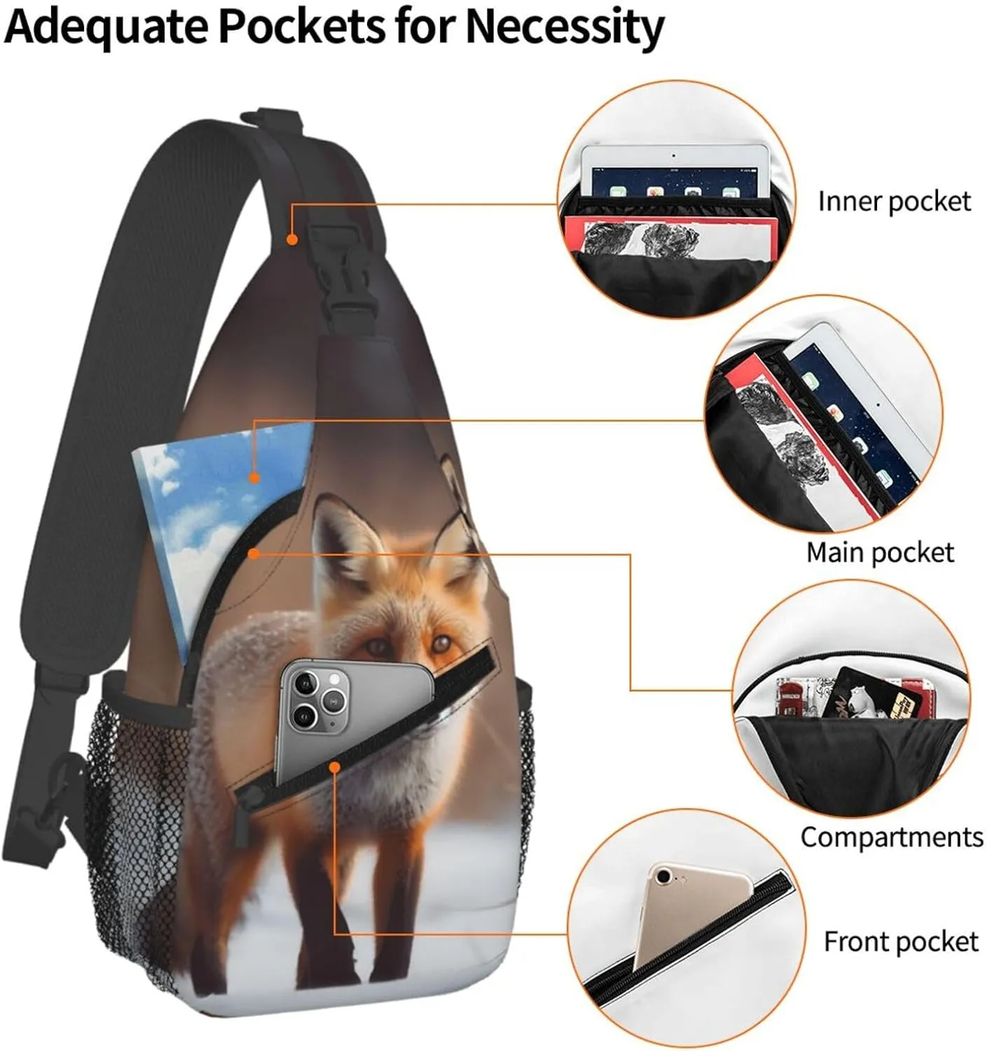 Cute Fox Sling Bag Backpack For Men Cross Chest Bag Crossbody Shoulder Bag Travel Hiking Daypack