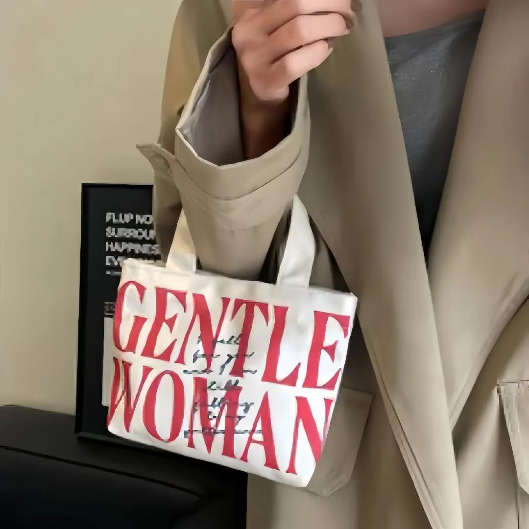 Cute Gentle Woman Crossbody Tote Bag Canvas Handheld Shoulder Bag with Portable Handles Office Travel Essentials