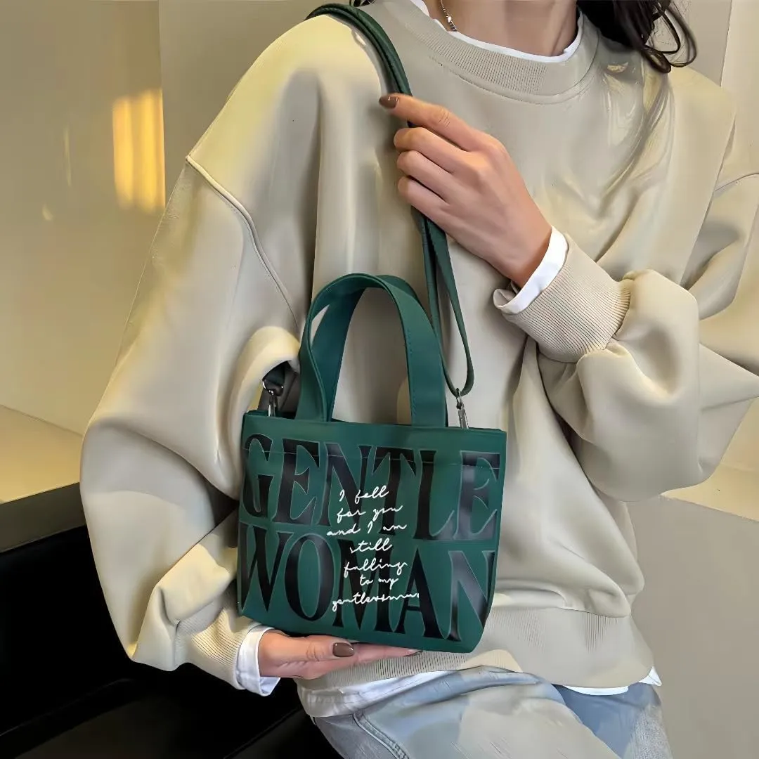Cute Gentle Woman Crossbody Tote Bag Canvas Handheld Shoulder Bag with Portable Handles Office Travel Essentials