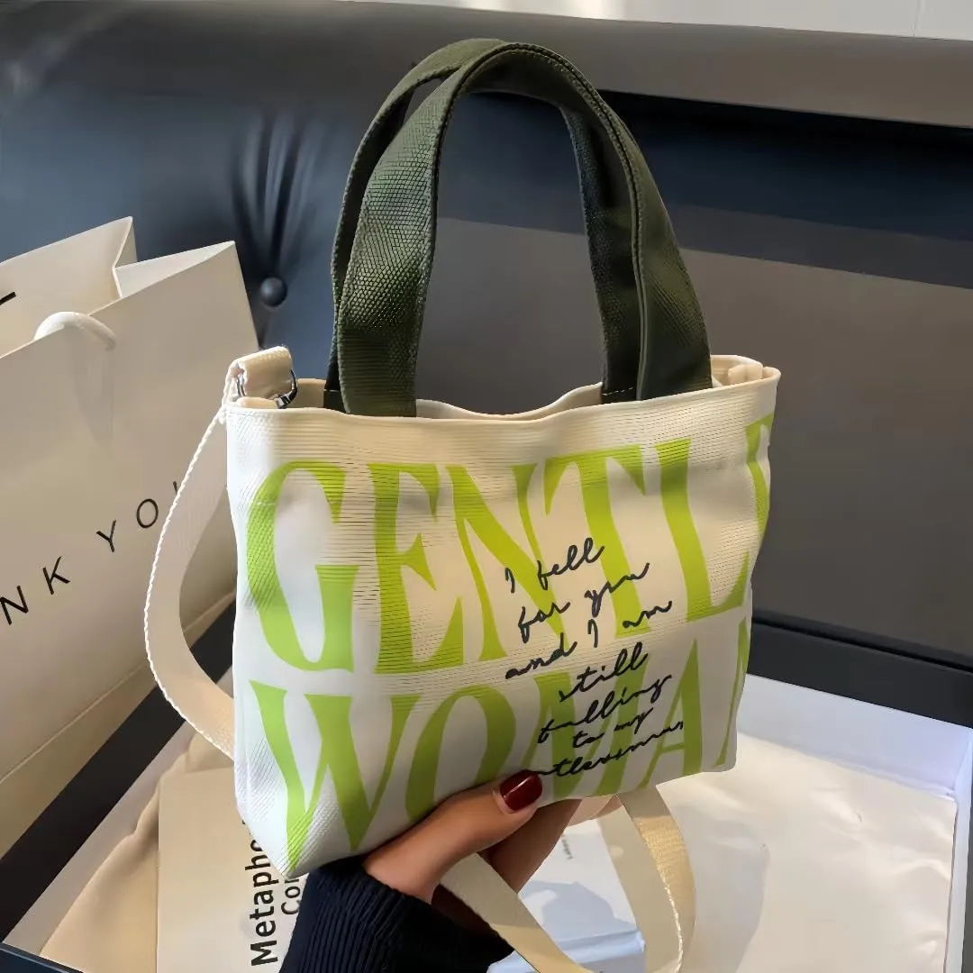 Cute Gentle Woman Crossbody Tote Bag Canvas Handheld Shoulder Bag with Portable Handles Office Travel Essentials