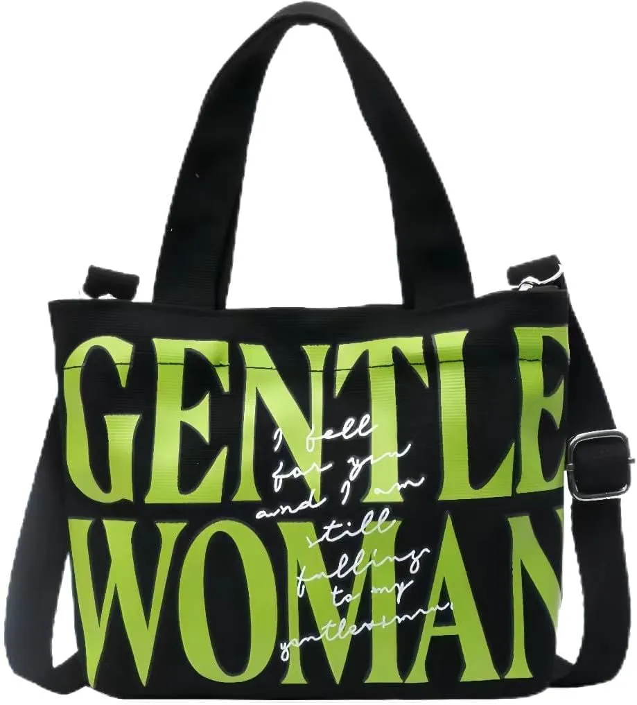 Cute Gentle Woman Crossbody Tote Bag Canvas Handheld Shoulder Bag with Portable Handles Office Travel Essentials