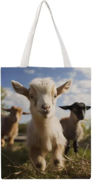 Cute Goat Handbags Portable Shoulder Bag Canvas Tote Bag Unisex for Work Hiking Gym Gift