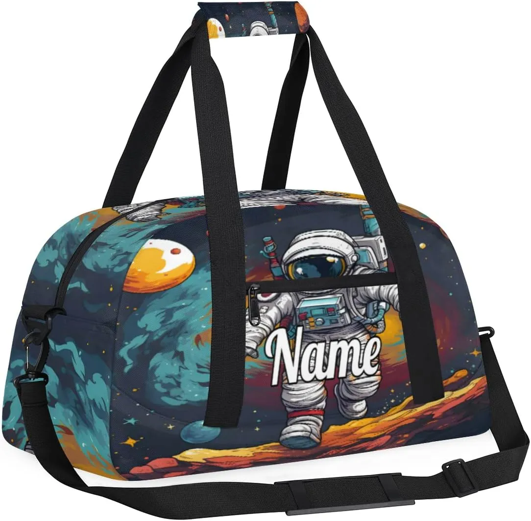 Cute Planet Astronaut Personalized Dance Bag for Girls Boys Sport Duffel Bag with Your Name Kids Gymnastics Travel Bags