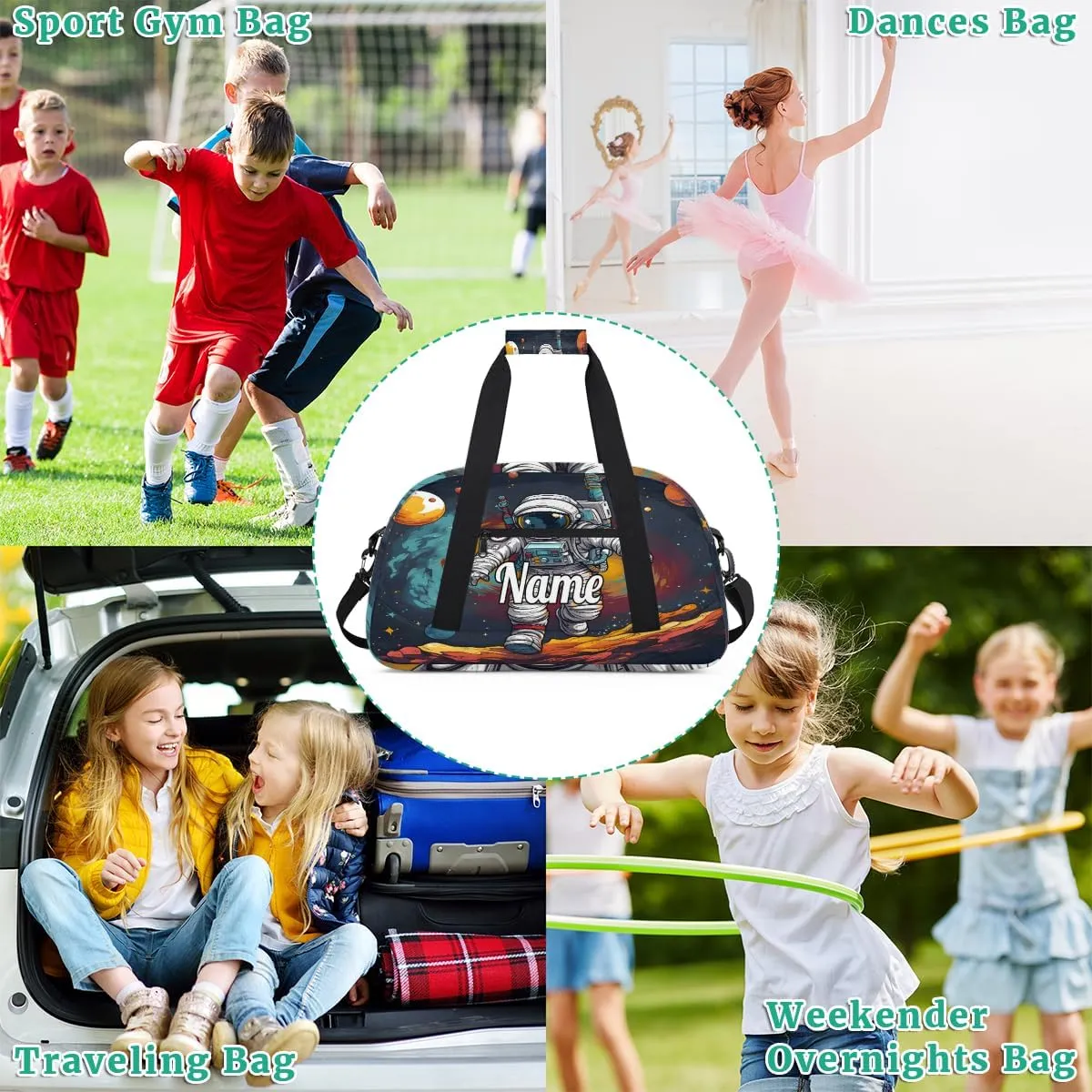 Cute Planet Astronaut Personalized Dance Bag for Girls Boys Sport Duffel Bag with Your Name Kids Gymnastics Travel Bags