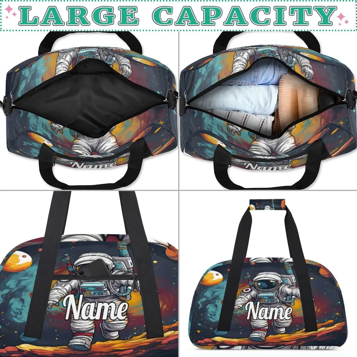 Cute Planet Astronaut Personalized Dance Bag for Girls Boys Sport Duffel Bag with Your Name Kids Gymnastics Travel Bags