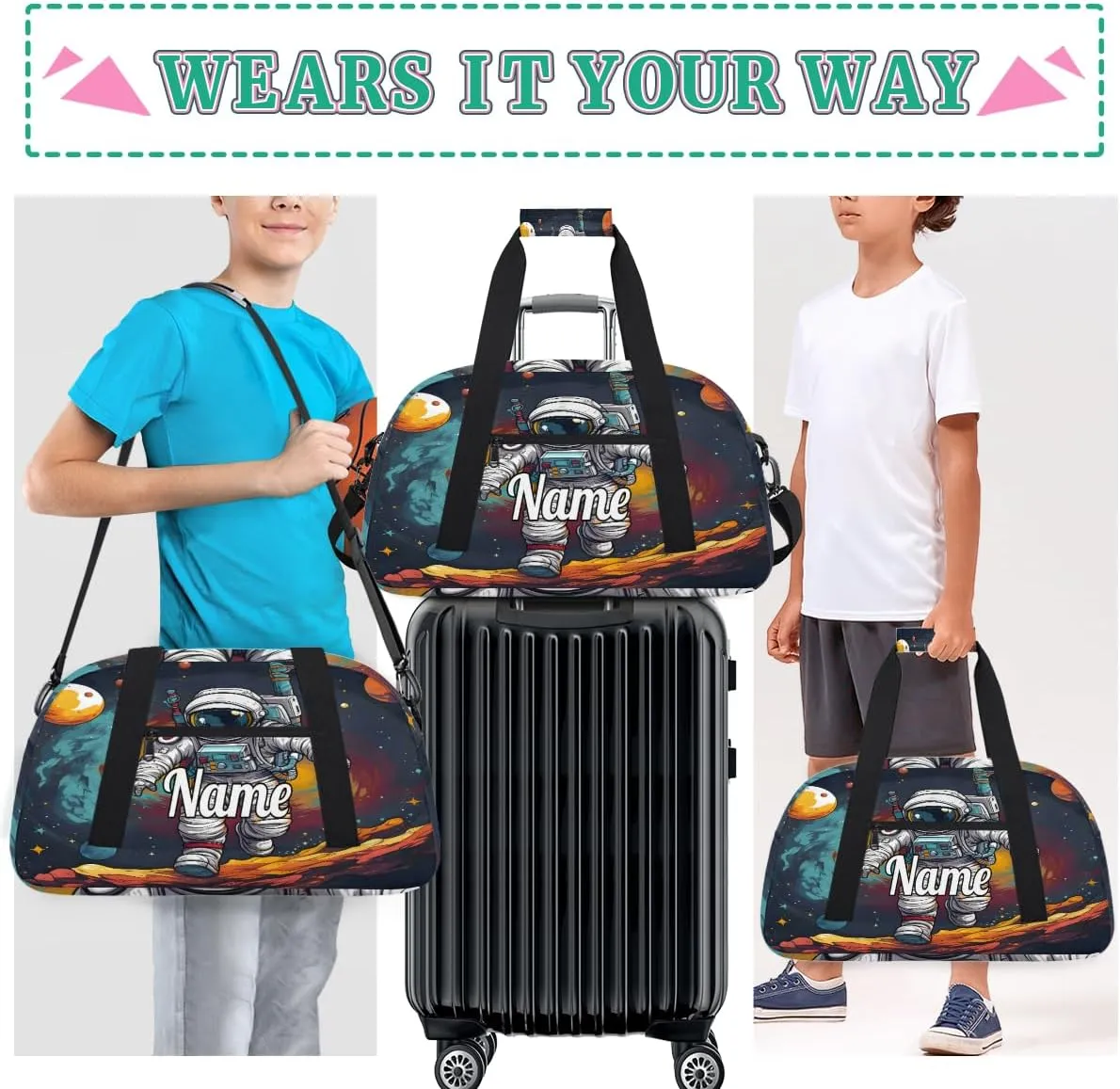 Cute Planet Astronaut Personalized Dance Bag for Girls Boys Sport Duffel Bag with Your Name Kids Gymnastics Travel Bags